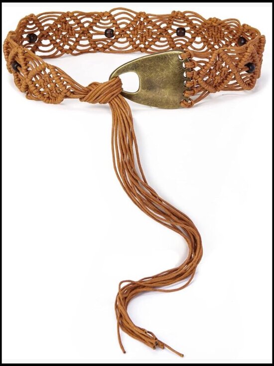 Wax Rope Bohemian Braid Waist Belt with Alloy Buckle main image 7